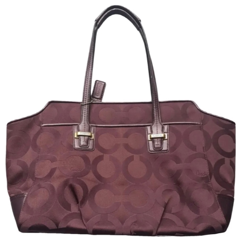 Vtg Coach Alexis Burgundy Sateen Shoulder Tote Leather Bag